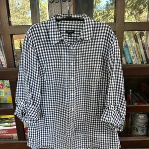 Talbots Navy and White Checkered Shirt